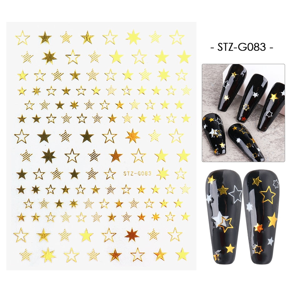 1pcs Gold Silver Sliders 3D Nail Stickers