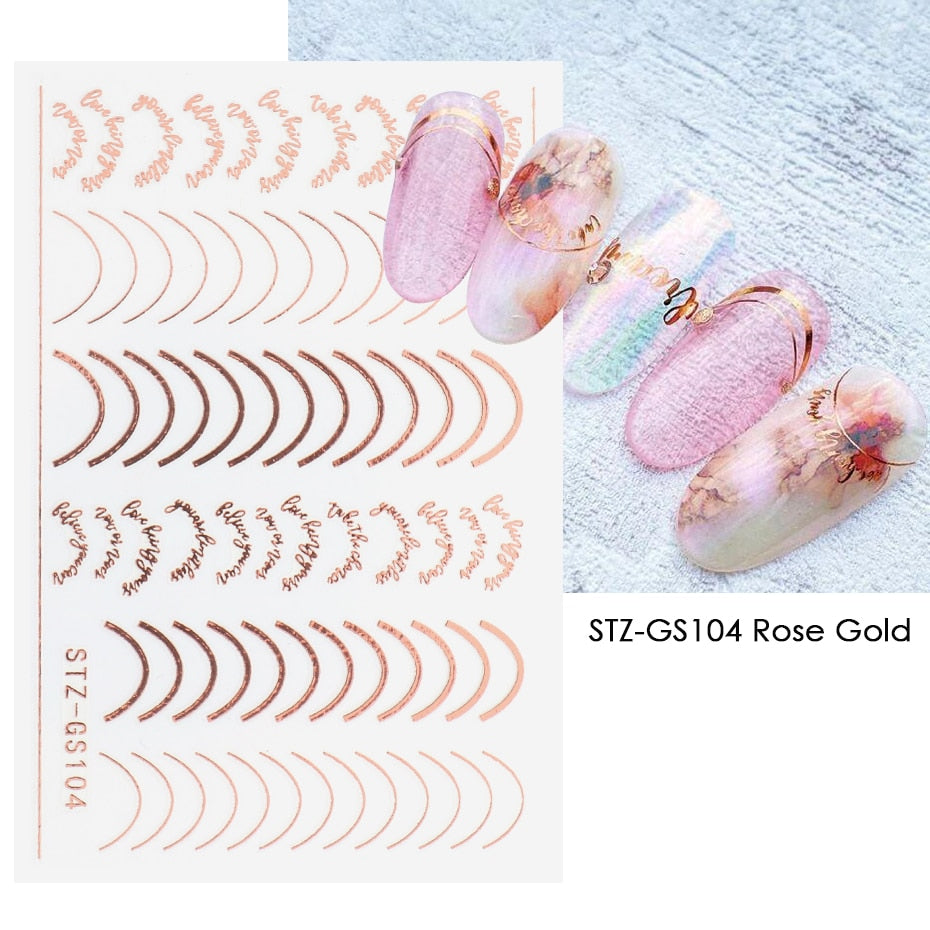 1pcs Gold Silver Sliders 3D Nail Stickers