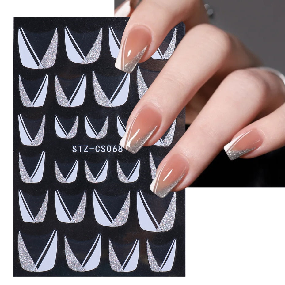 1pcs Gold Silver Sliders 3D Nail Stickers