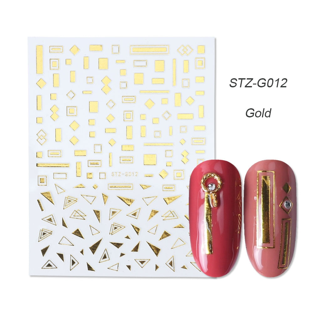 1pcs Gold Silver Sliders 3D Nail Stickers