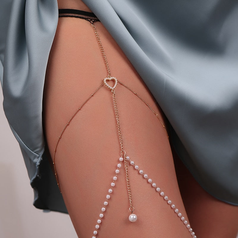 Bohemian Rhinestones Pearl Leg Chain