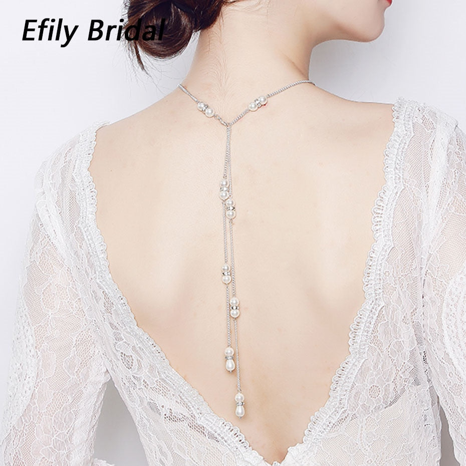 Efily Simple Pearl Back Necklace