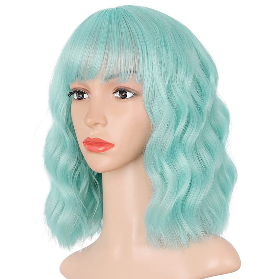 MONIXI Synthetic Blue Wig Short Wavy Wig