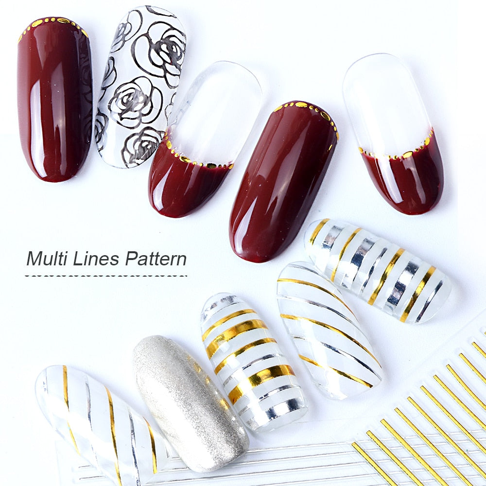 1pcs Gold Silver Sliders 3D Nail Stickers