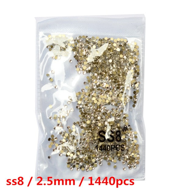 SS3-ss8 1440 pièces cristal clair AB or 3D Non HotFix FlatBack Nail Art strass décorations chaussures et décoration de danse