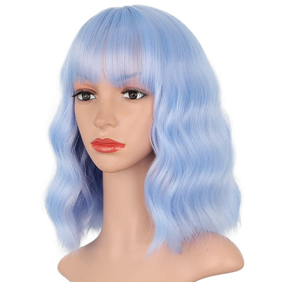 MONIXI Synthetic Blue Wig Short Wavy Wig