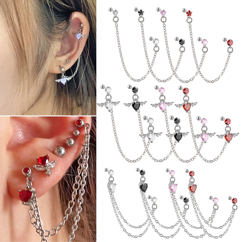 Boucle d'oreille en chaîne en acier chirurgical 1PC