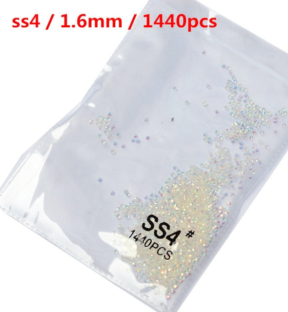 SS3-ss8 1440pcs Clear Crystal AB gold 3D Non HotFix FlatBack Nail Art Rhinestones Decorations Shoes And Dancing Decoration