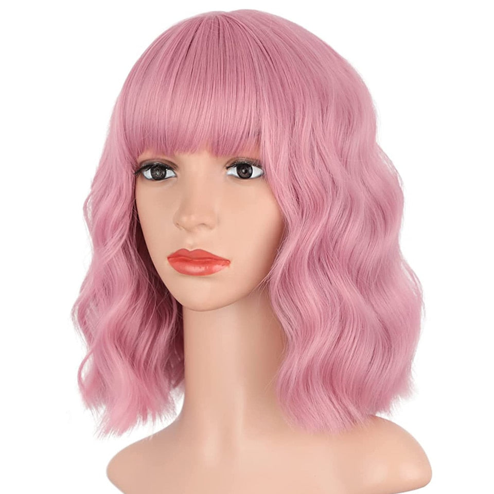 MONIXI Synthetic Blue Wig Short Wavy Wig