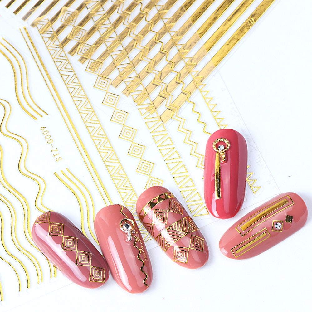 1pcs Gold Silver Sliders 3D Nail Stickers