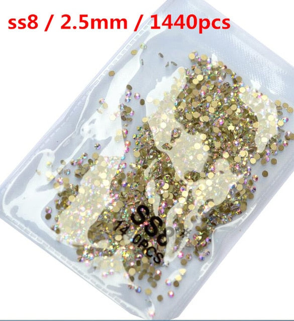 SS3-ss8 1440 pièces cristal clair AB or 3D Non HotFix FlatBack Nail Art strass décorations chaussures et décoration de danse