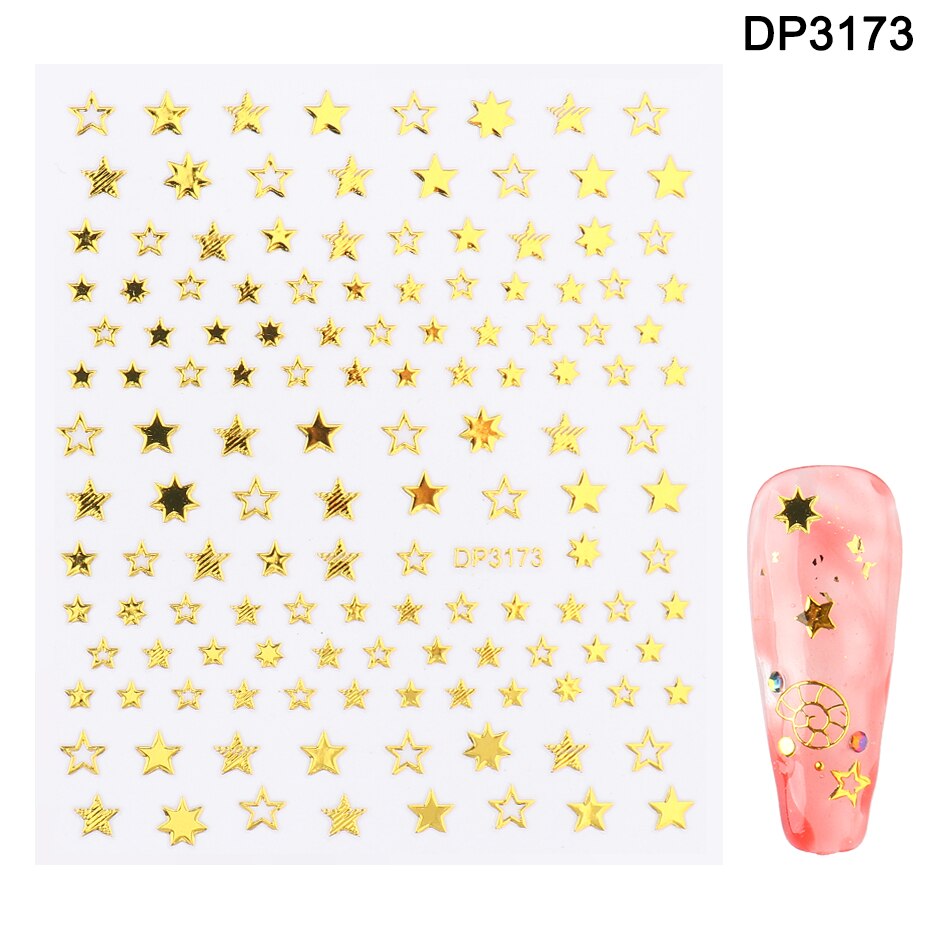 1pcs Gold Silver Sliders 3D Nail Stickers