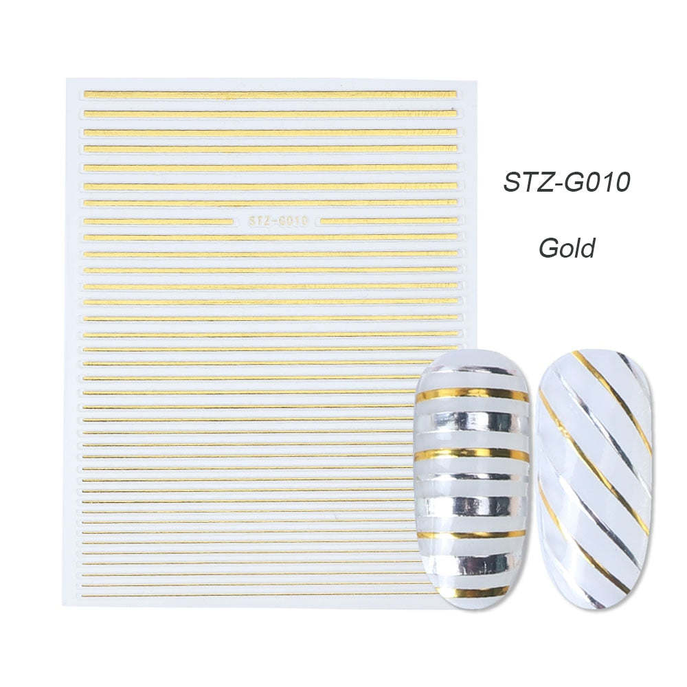 1pcs Gold Silver Sliders 3D Nail Stickers