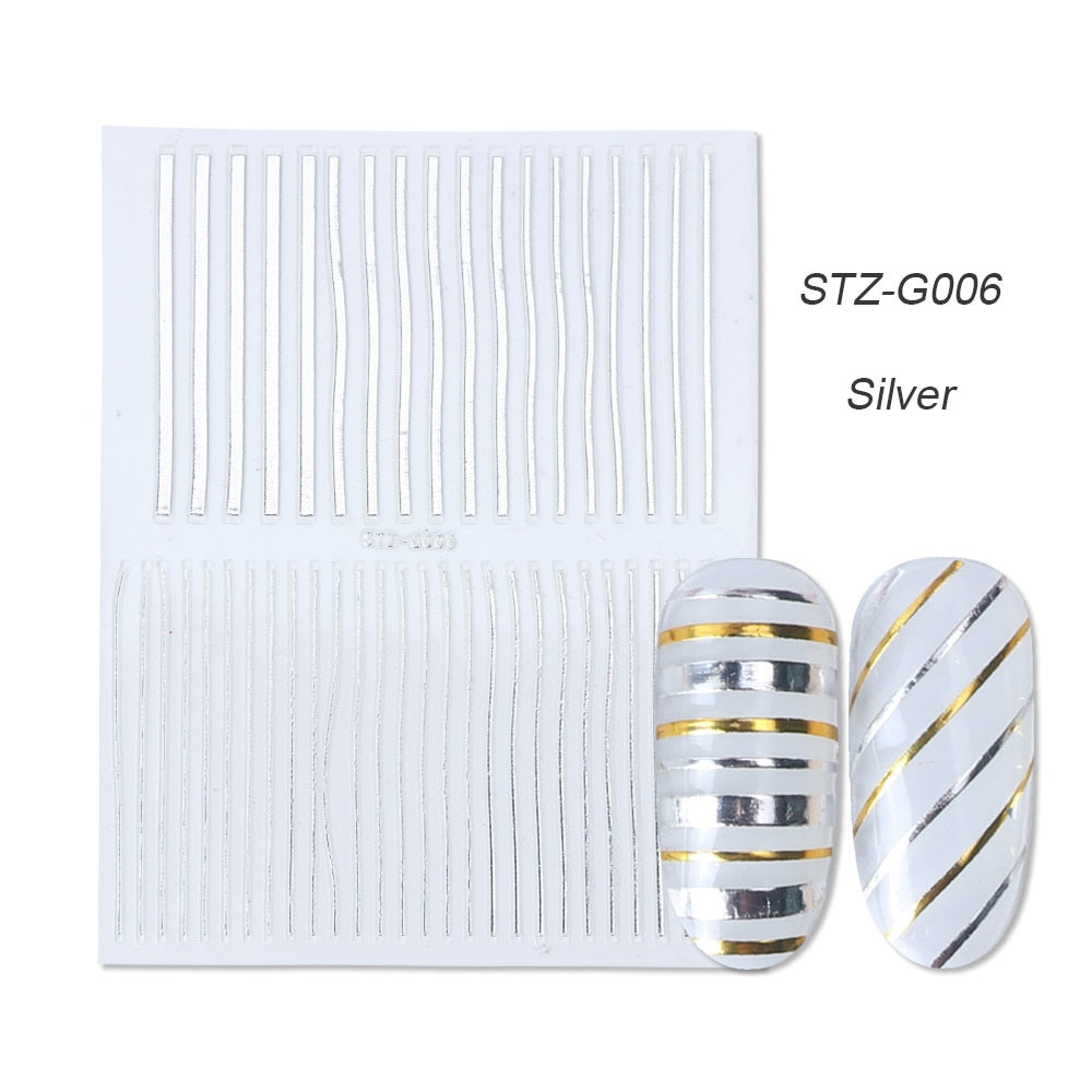 1pcs Gold Silver Sliders 3D Nail Stickers