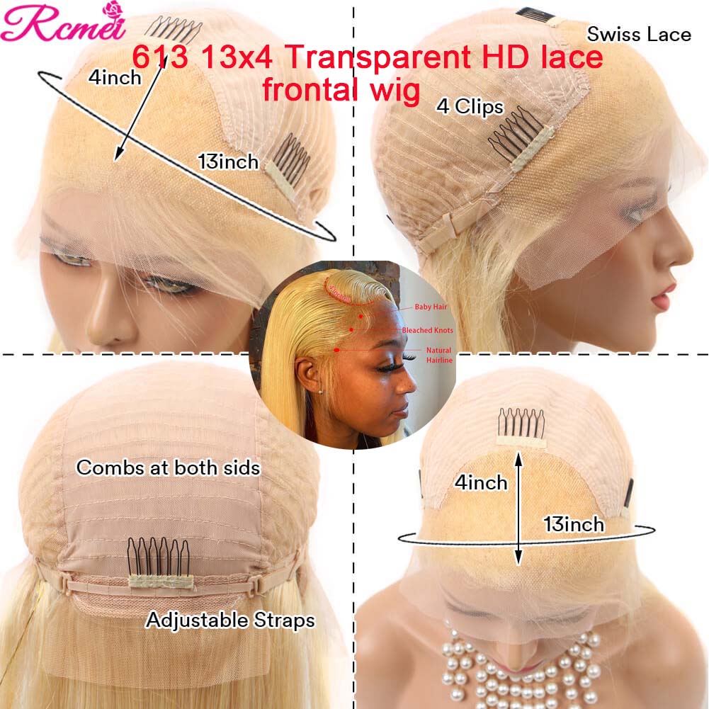 13x4 38 40 613 Blonde HD Dentelle Avant Perruques de Cheveux Humains Droite 613 Transparent Dentelle Frontale Perruque Avec Des Cheveux De Bébé Brésilien Remy 150%