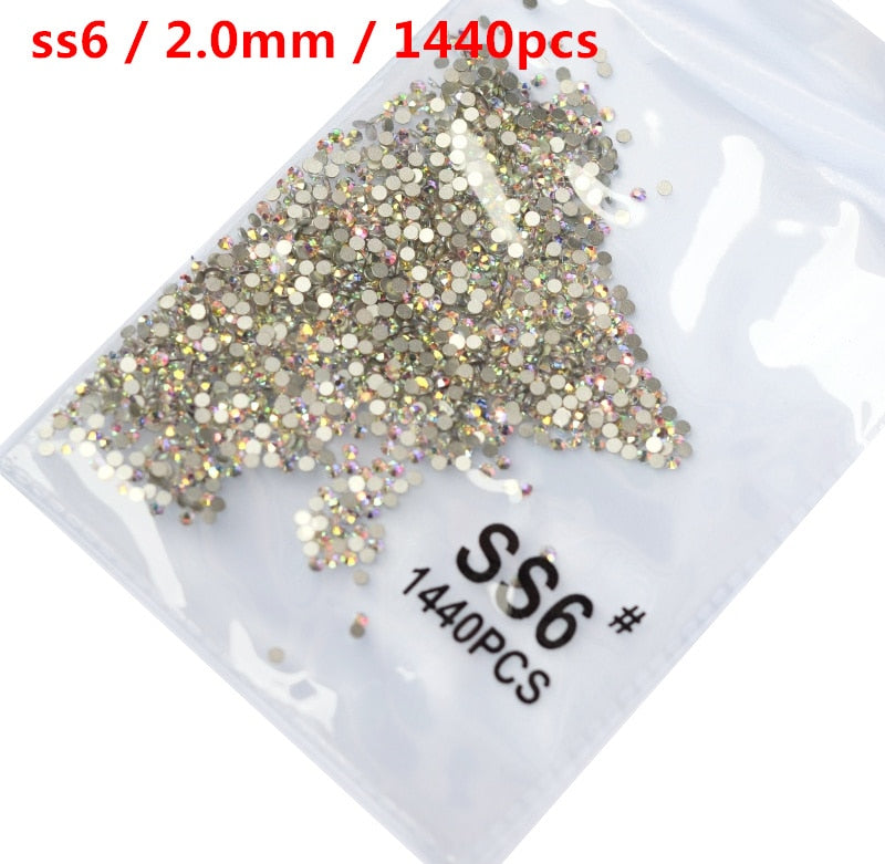 SS3-ss8 1440pcs Clear Crystal AB gold 3D Non HotFix FlatBack Nail Art Rhinestones Decorations Shoes And Dancing Decoration