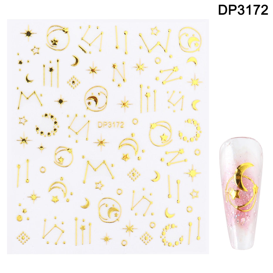 1pcs Gold Silver Sliders 3D Nail Stickers