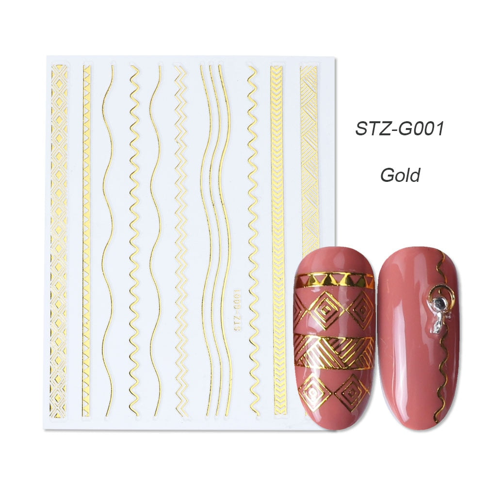 1pcs Gold Silver Sliders 3D Nail Stickers