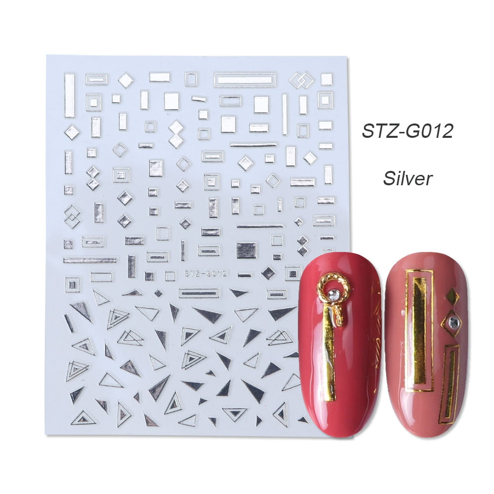 1pcs Gold Silver Sliders 3D Nail Stickers