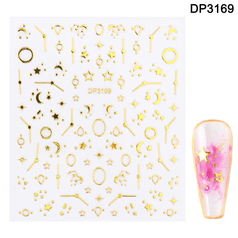 1pcs Gold Silver Sliders 3D Nail Stickers