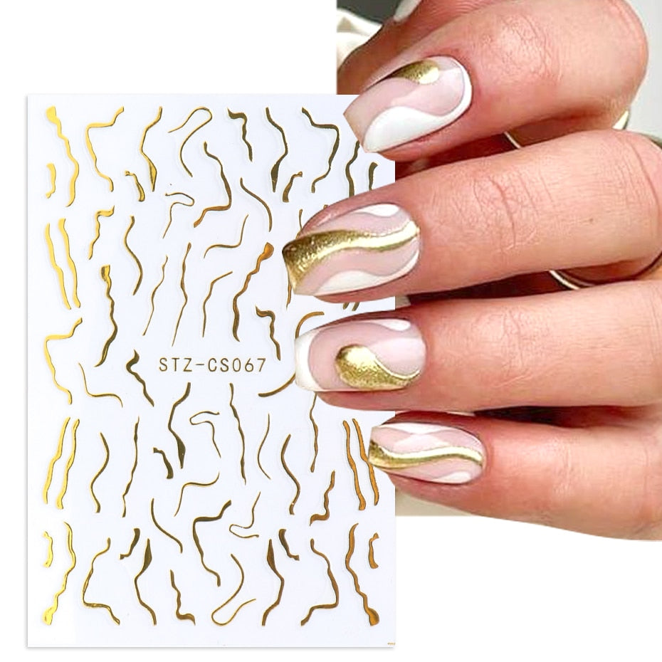 1pcs Gold Silver Sliders 3D Nail Stickers