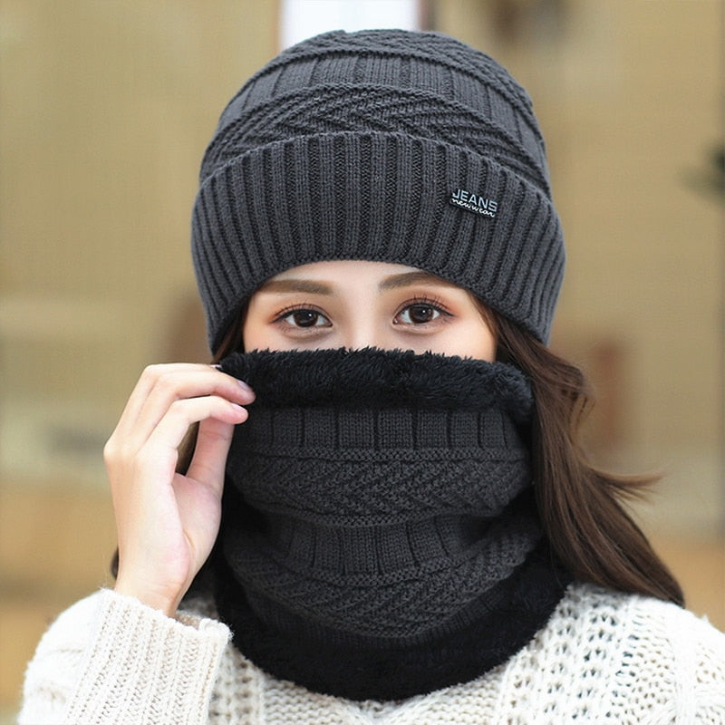 Women Wool Knitted Hat Ski Hat Sets