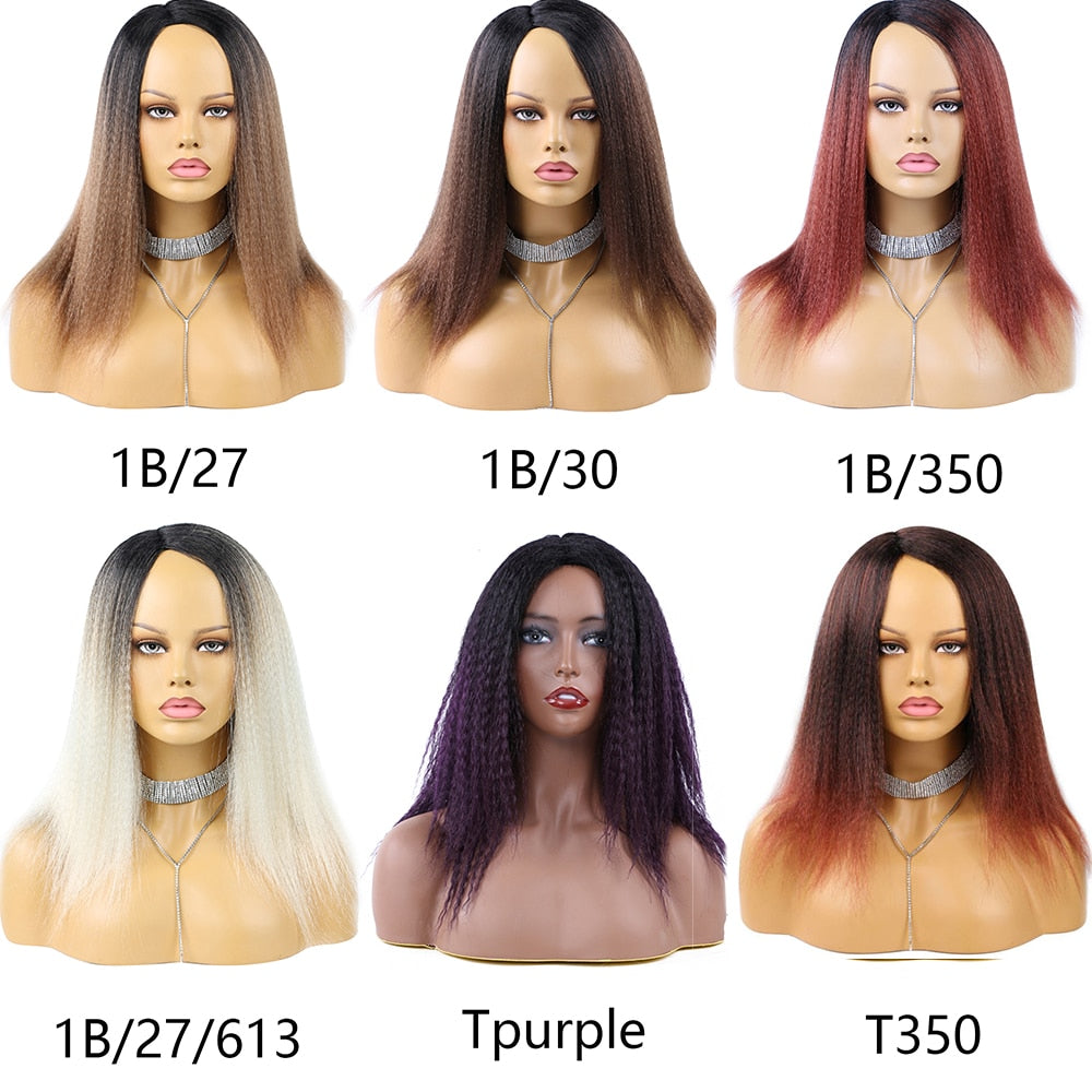 Perruque de cheveux synthétiques Yaki de 14 pouces Naturel