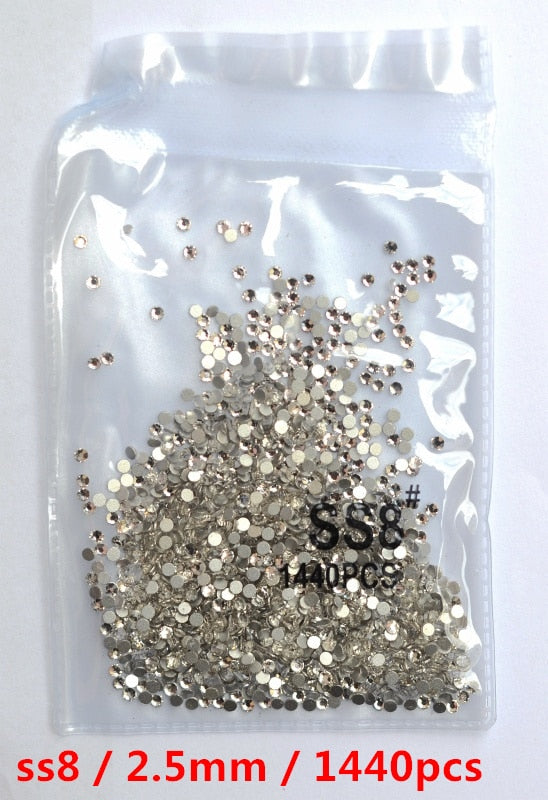 SS3-ss8 1440pcs Clear Crystal AB gold 3D Non HotFix FlatBack Nail Art Rhinestones Decorations Shoes And Dancing Decoration