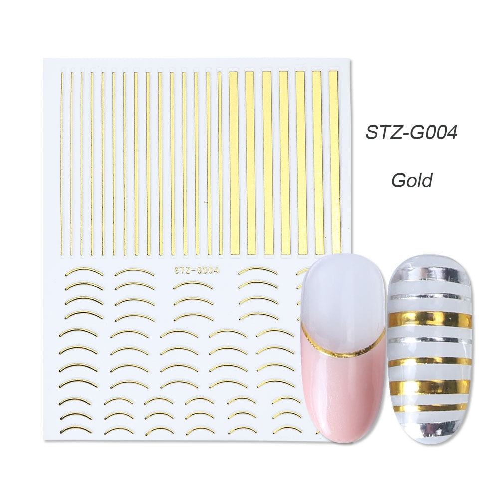 1pcs Gold Silver Sliders 3D Nail Stickers