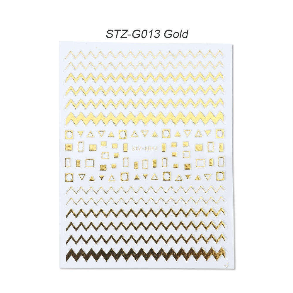 1pcs Gold Silver Sliders 3D Nail Stickers