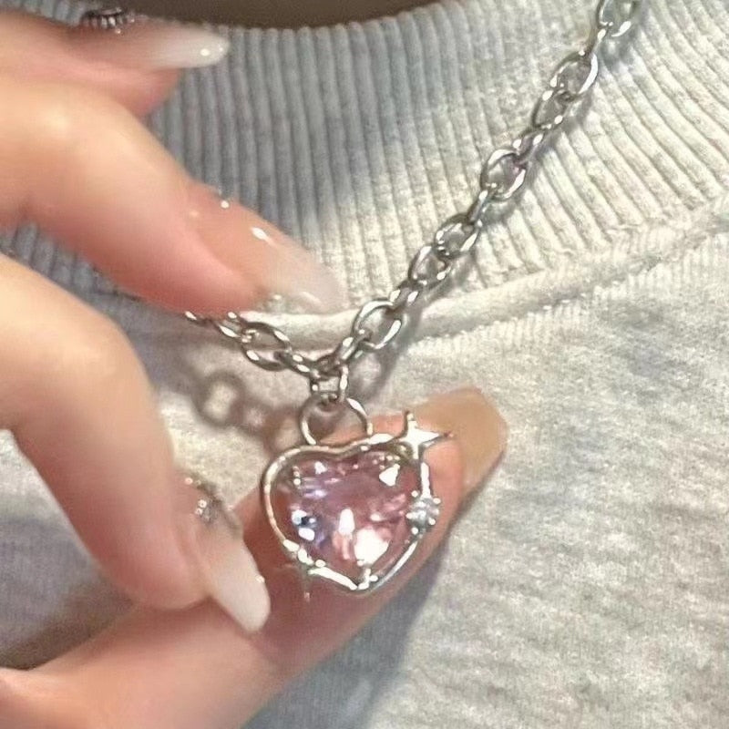 Peach Heart Water Drop Pendant Necklace