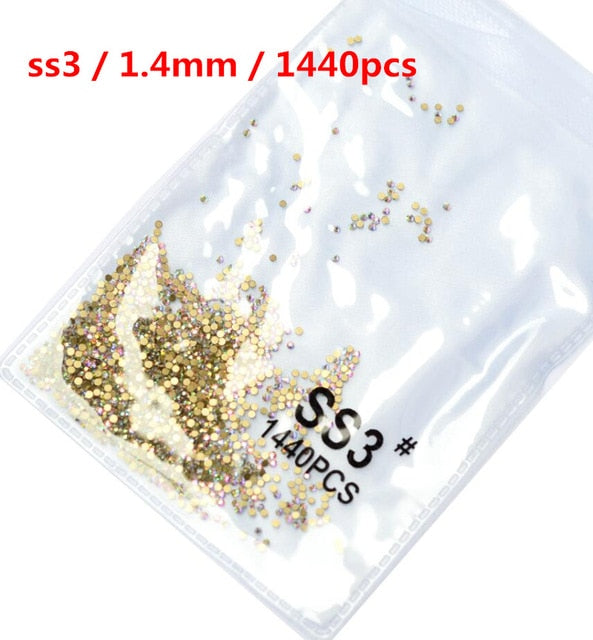 SS3-ss8 1440pcs Clear Crystal AB gold 3D Non HotFix FlatBack Nail Art Rhinestones Decorations Shoes And Dancing Decoration