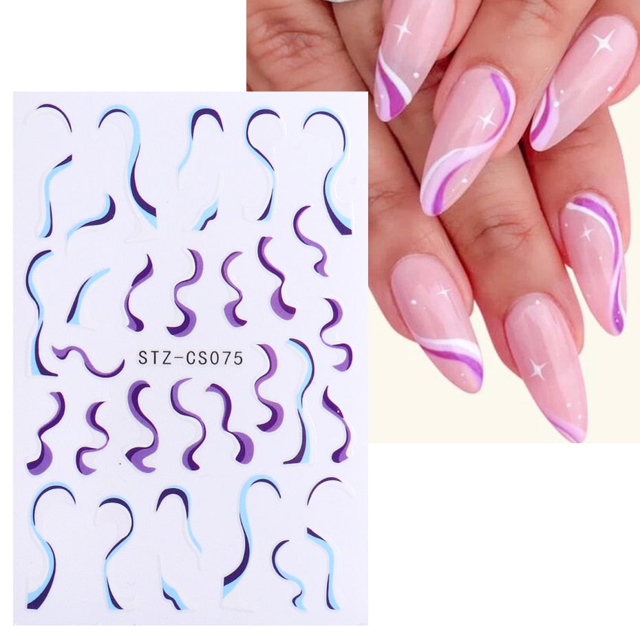 1pcs Gold Silver Sliders 3D Nail Stickers