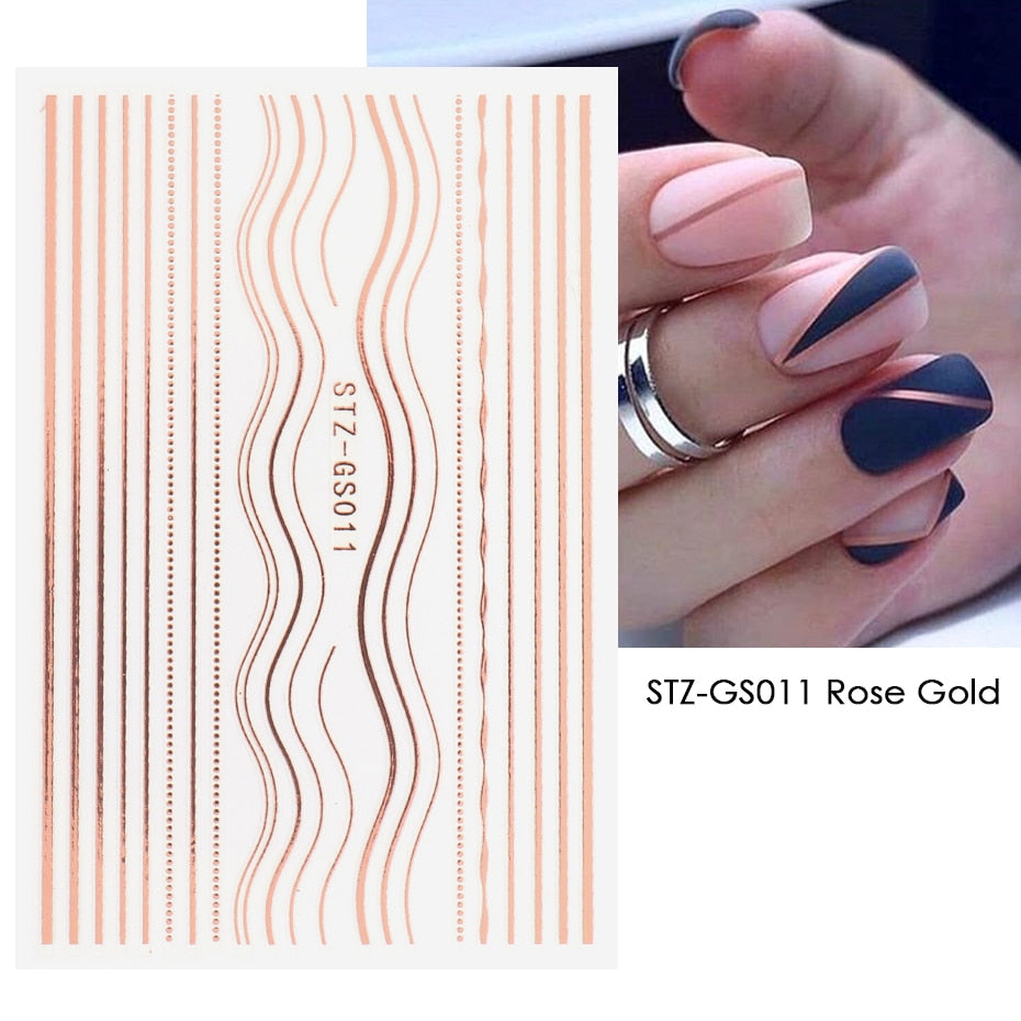 1pcs Gold Silver Sliders 3D Nail Stickers