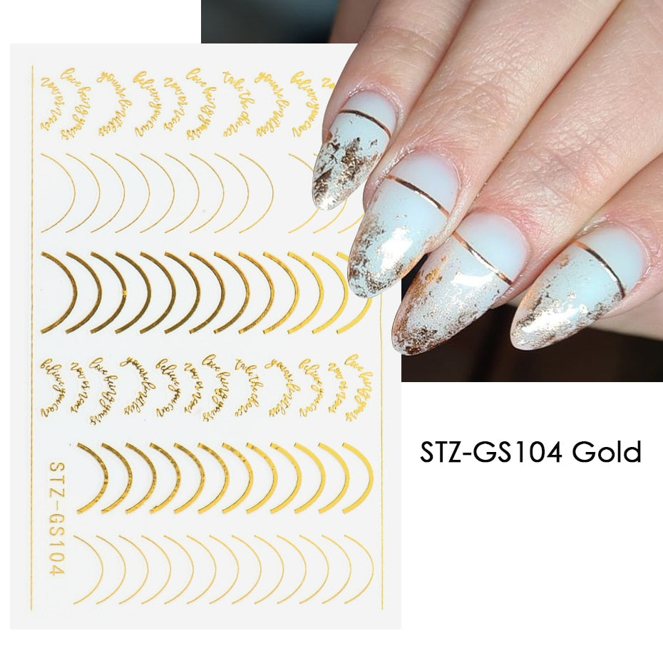 1pcs Gold Silver Sliders 3D Nail Stickers