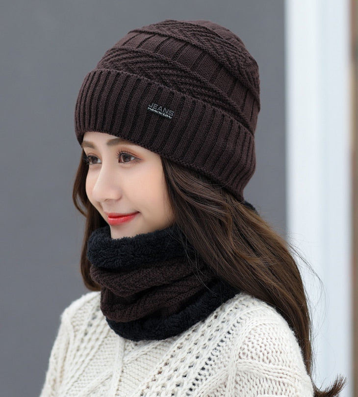 Women Wool Knitted Hat Ski Hat Sets