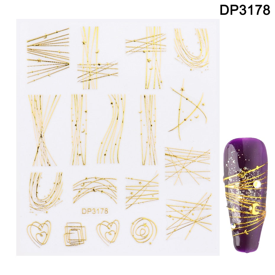 1pcs Gold Silver Sliders 3D Nail Stickers