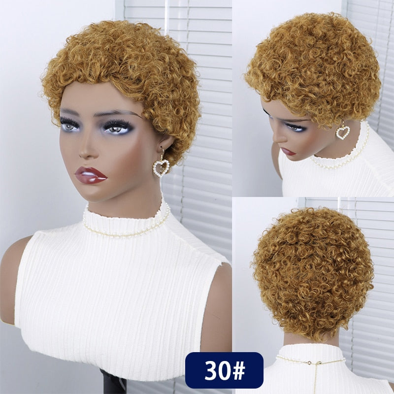 Perruques Cheveux Courts Bouclés Pixie Cut Brésilien