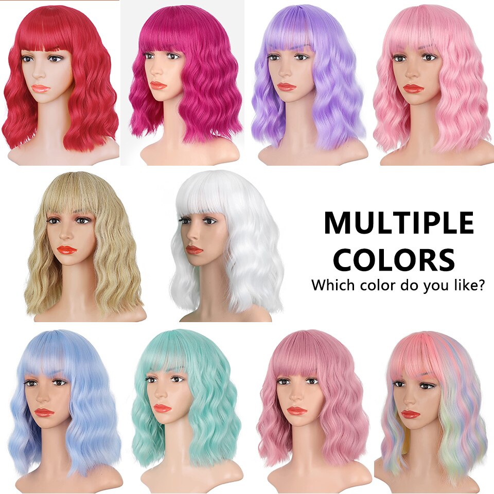 MONIXI Synthetic Blue Wig Short Wavy Wig