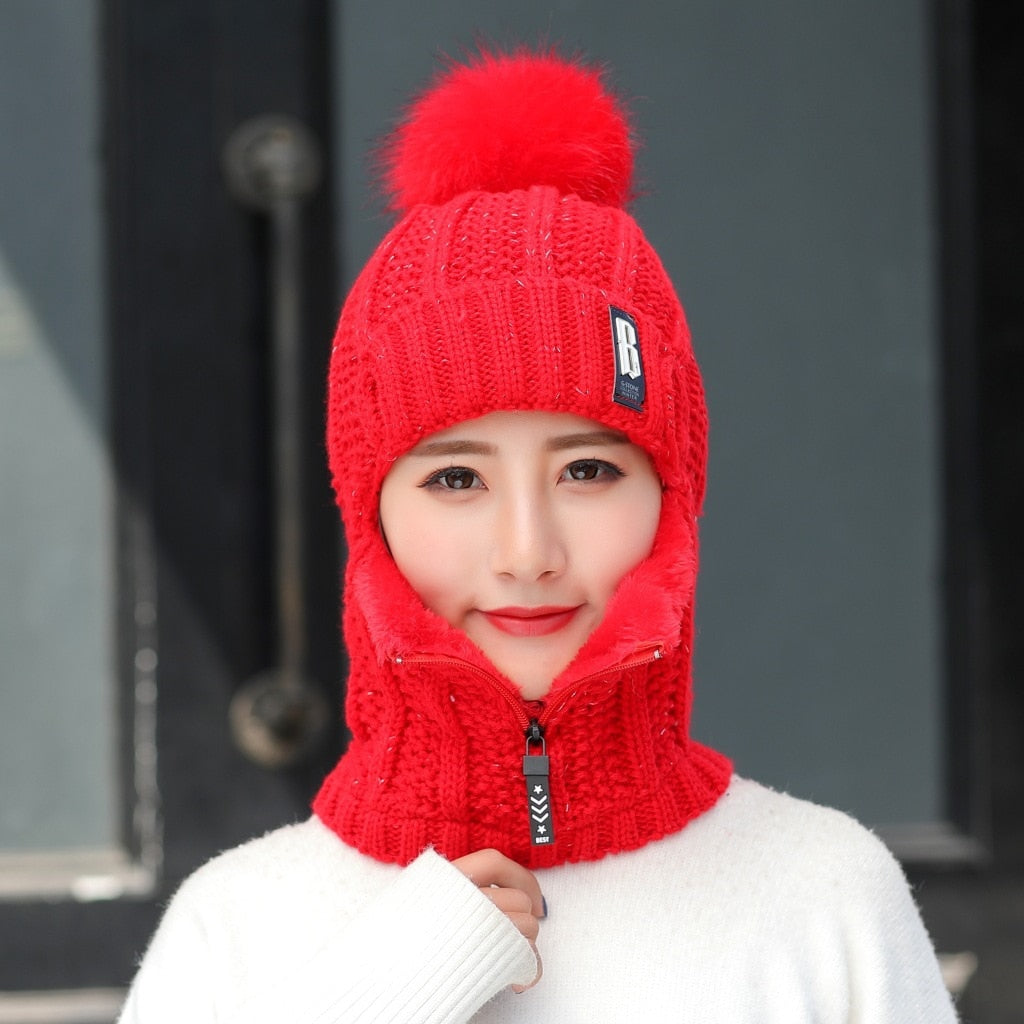 Women Wool Knitted Hat Ski Hat Sets