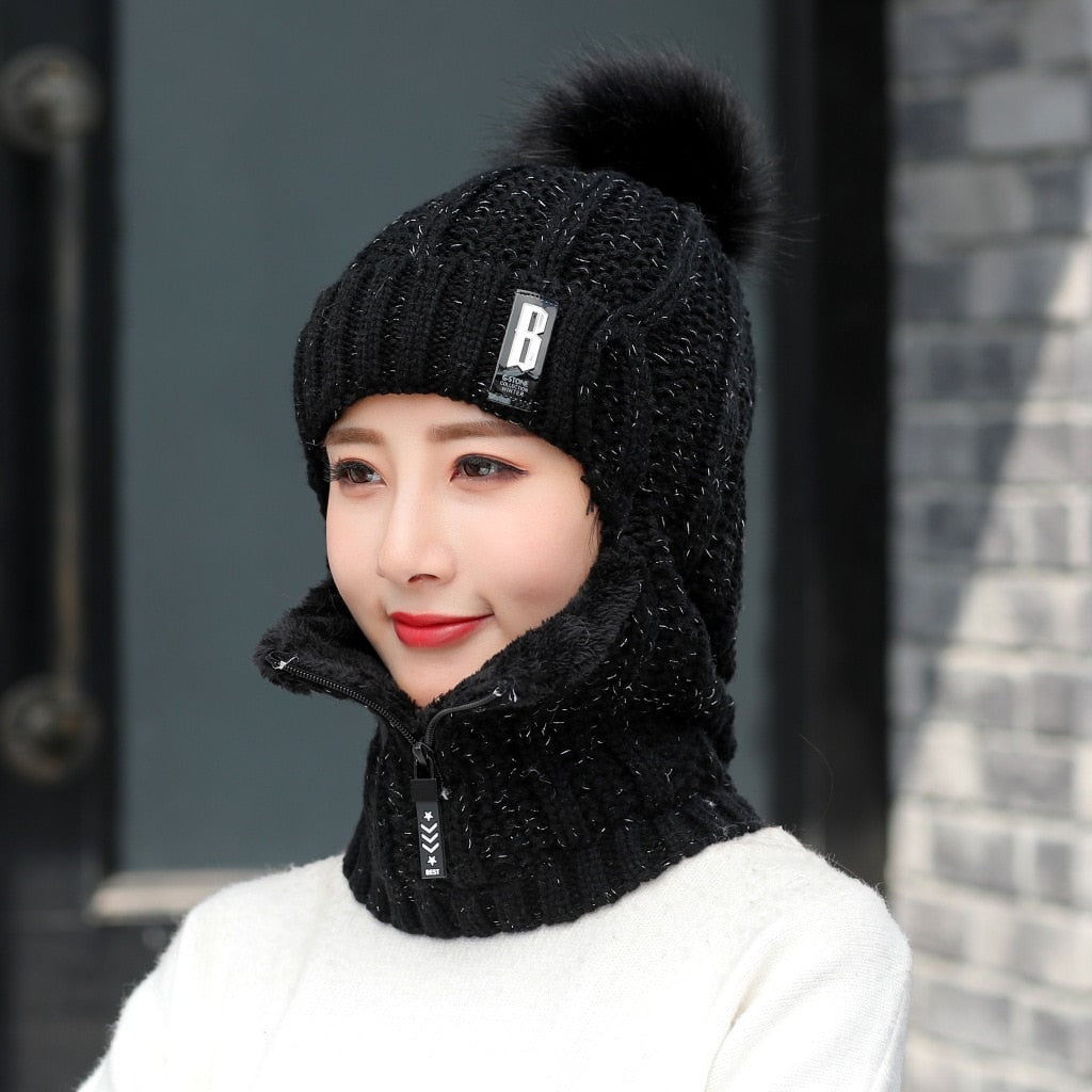 Women Wool Knitted Hat Ski Hat Sets