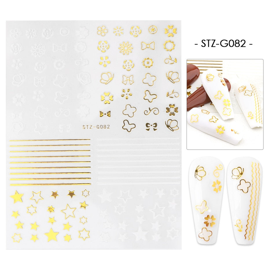 1pcs Gold Silver Sliders 3D Nail Stickers