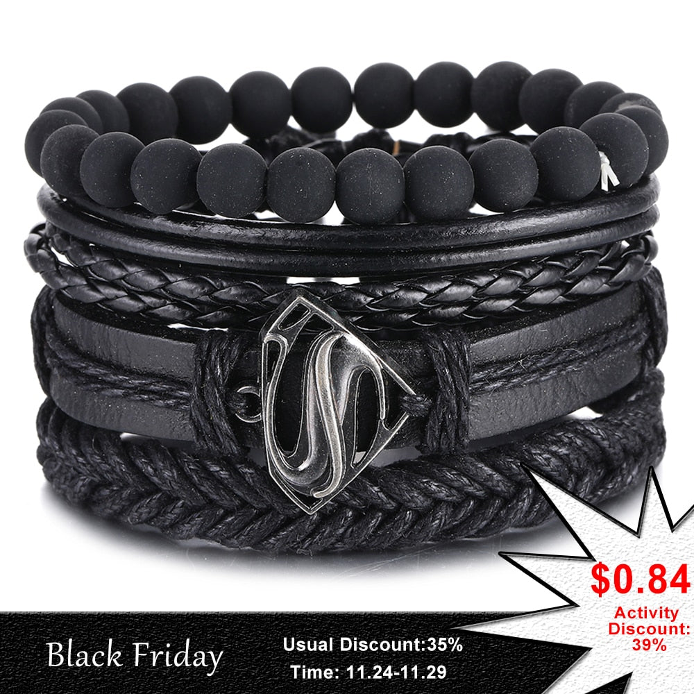 IFMIA Vintage Black Bead Bracelets For Men