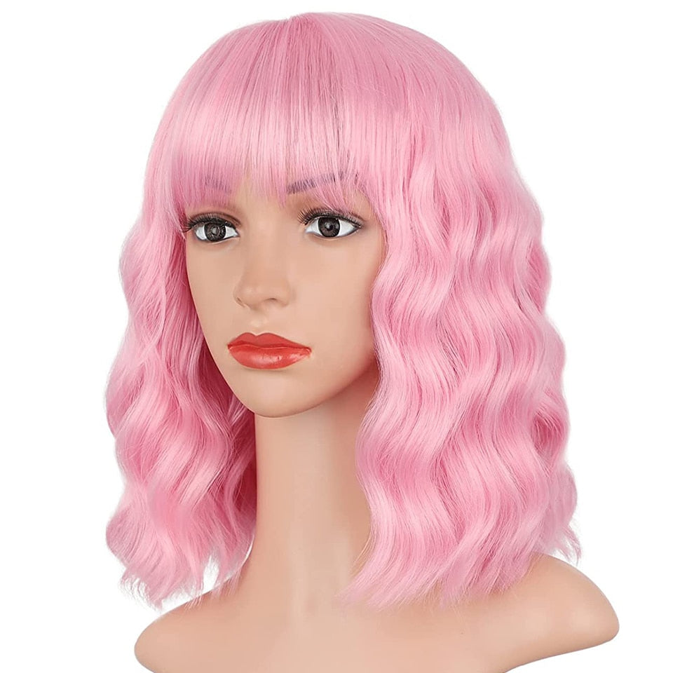 MONIXI Synthetic Blue Wig Short Wavy Wig