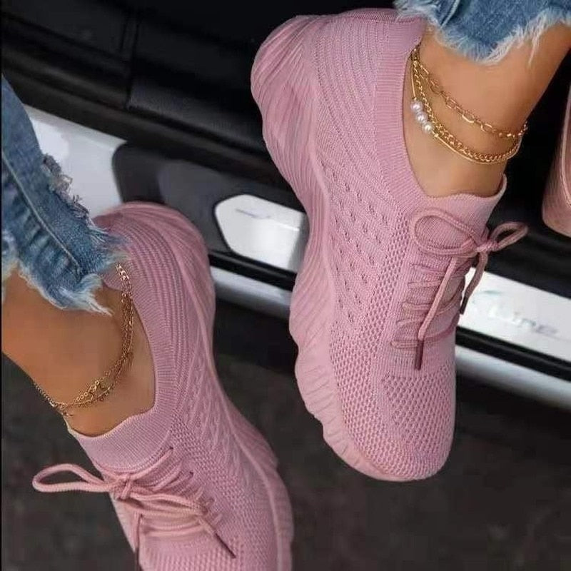 Sneakers Shoes 2022 Fashion Lace Up Platform Shoes for Women&#39;s Summer Plus Size Flat Mesh Sports Shoes Woman Vulcanize Shoes