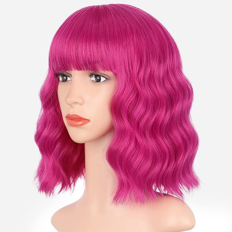 MONIXI Synthetic Blue Wig Short Wavy Wig