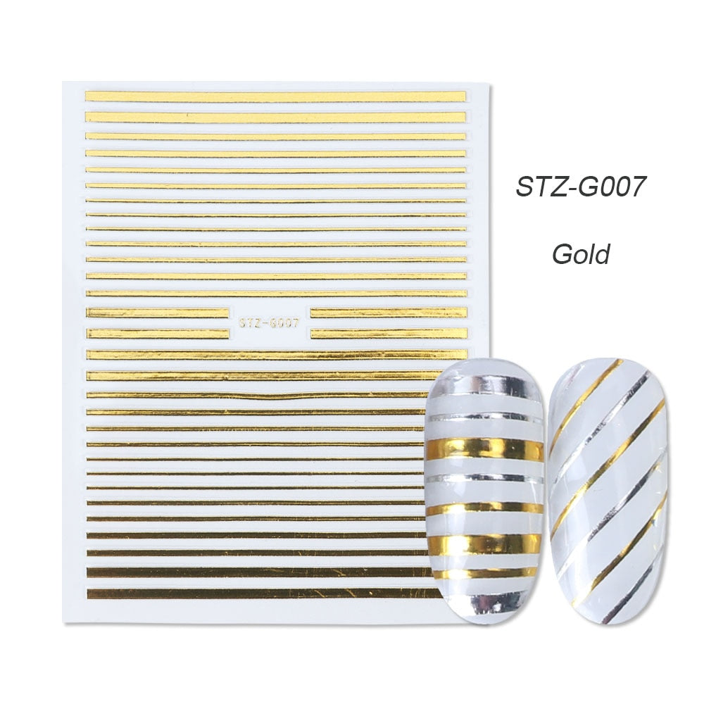 1pcs Gold Silver Sliders 3D Nail Stickers