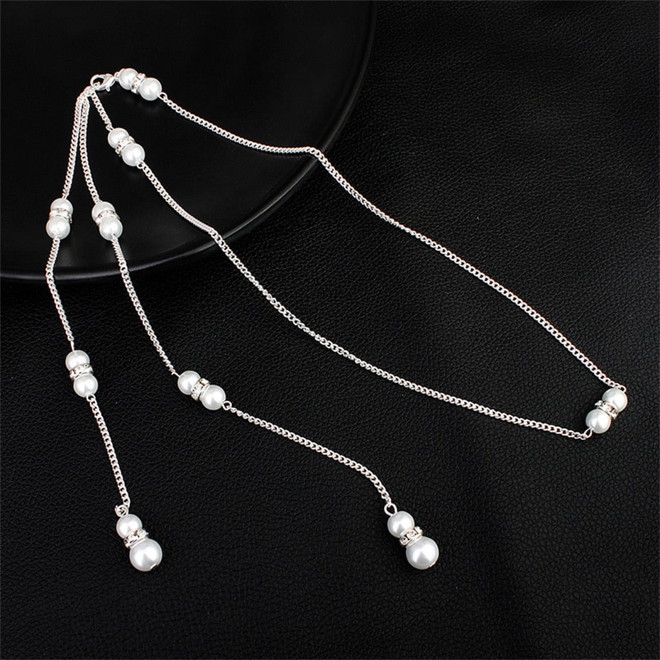 Efily Simple Pearl Back Necklace