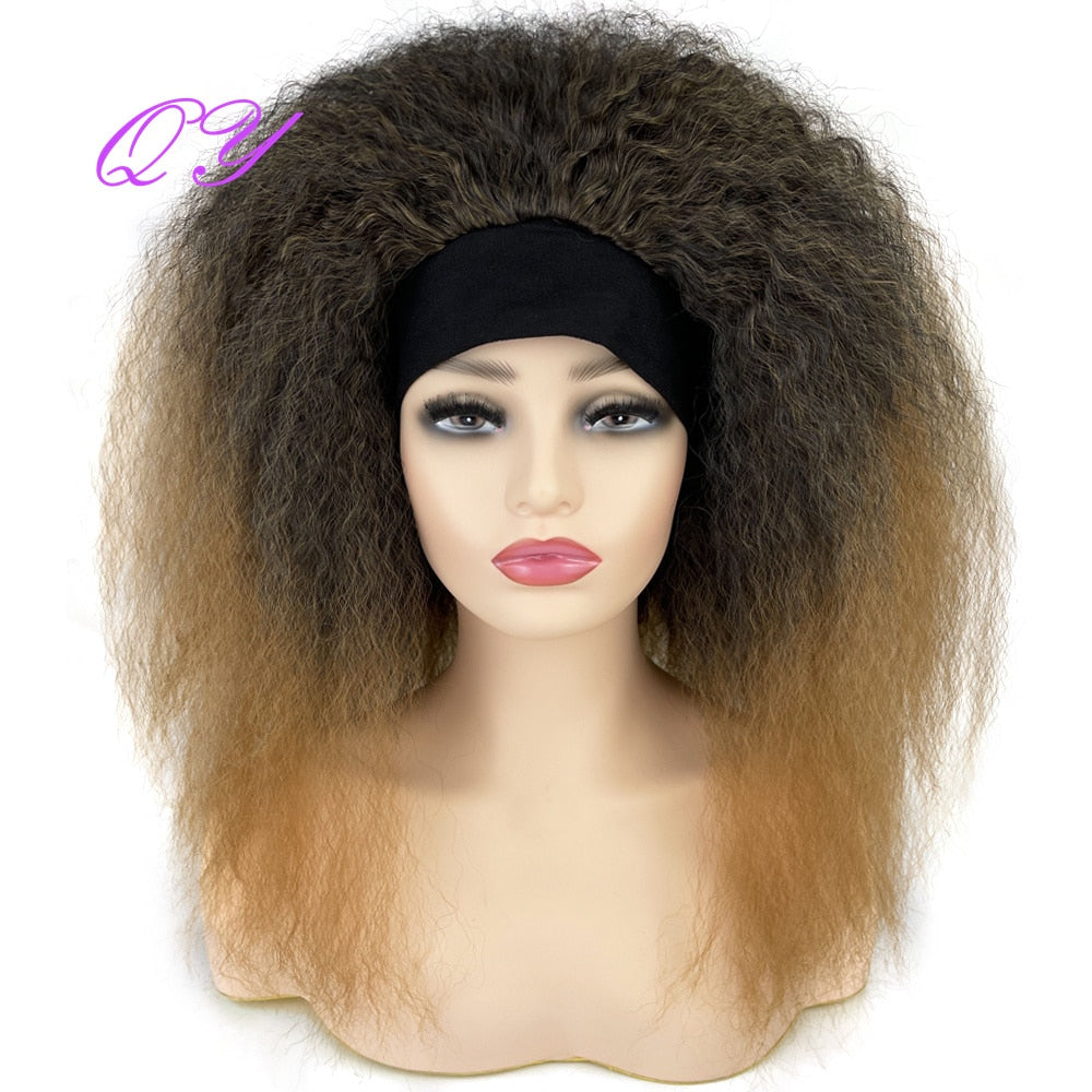 QY Hair Big Afro Kinky Curly Headband Wigs