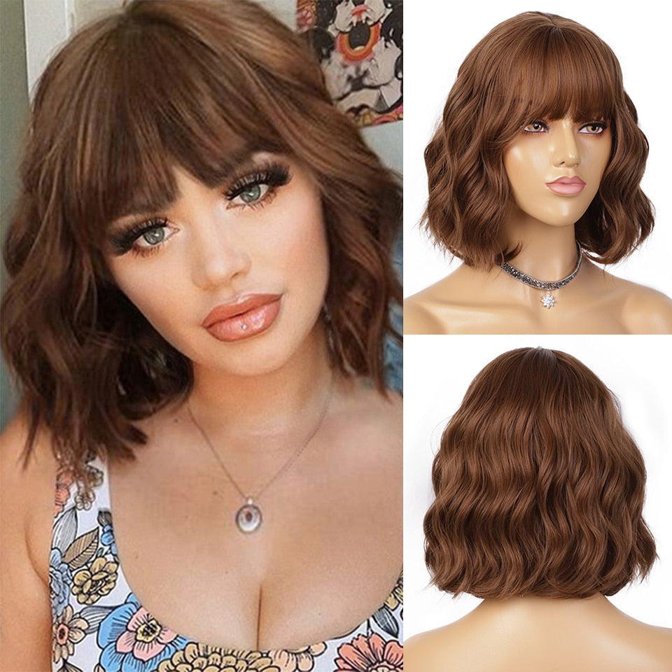 MONIXI Synthetic Blue Wig Short Wavy Wig